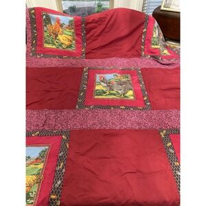 vtg handmade‎ chicken quilt 53x70 farm rooster